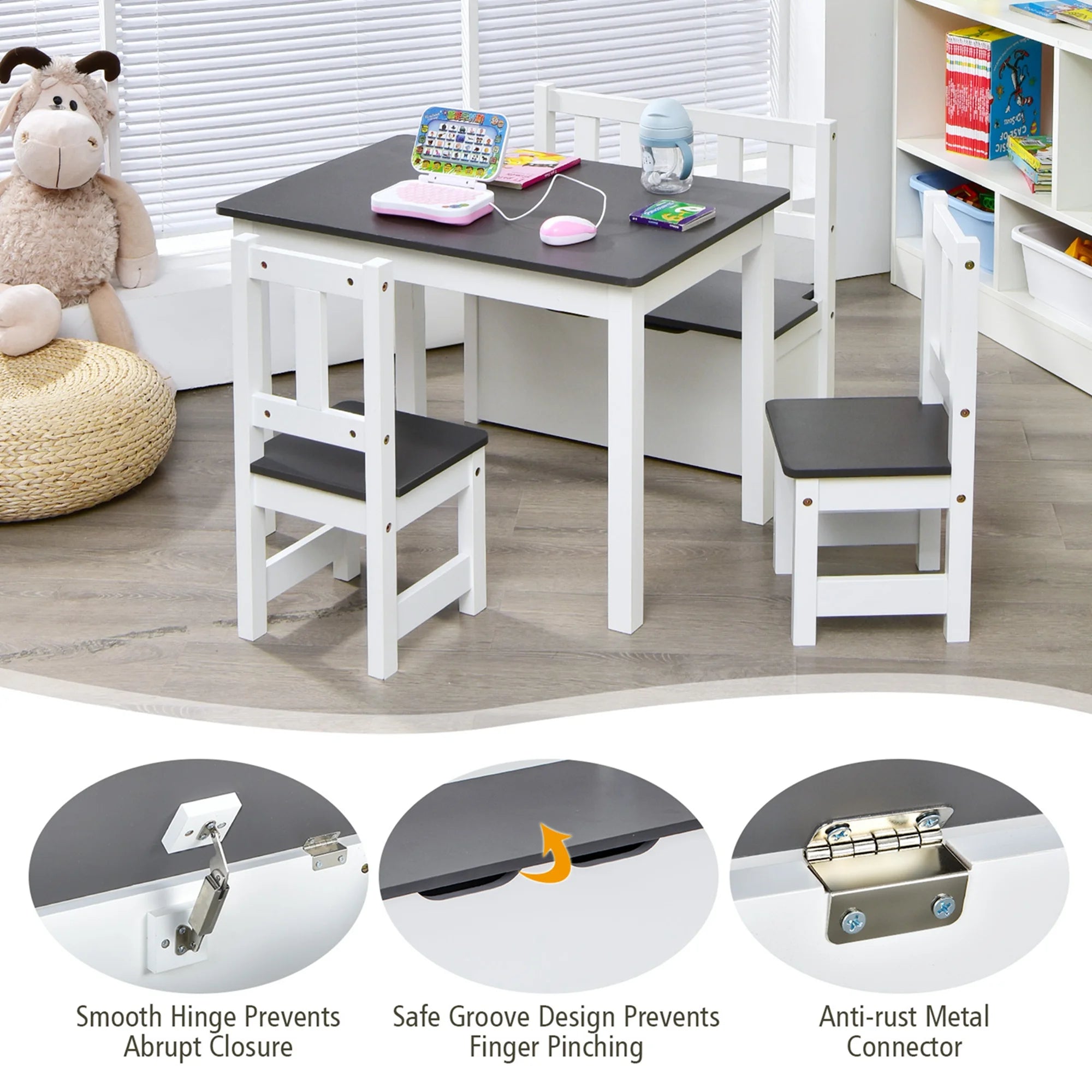 4 PCS Kids Wooden Activity Table & Chairs Set